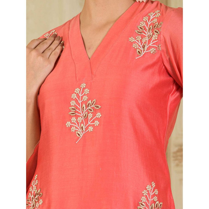 Maive Coral Embroidered Chanderi Kurta with Pant (Set of 2)
