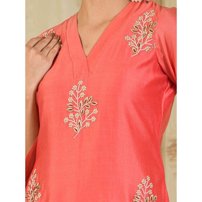 Maive Coral Embroidered Chanderi Kurta with Pant (Set of 2)