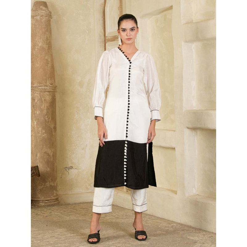 Maive White & Black Colorblock Kurta and Pant (Set of 2)