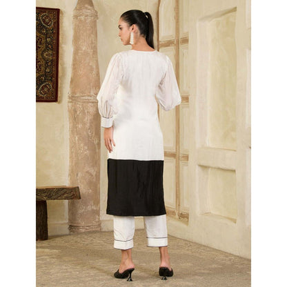 Maive White & Black Colorblock Kurta and Pant (Set of 2)