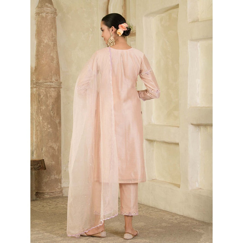 Maive Mauve Hand Embroidered Chanderi Kurta with Pant and Dupatta (Set of 3)