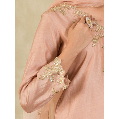 Maive Mauve Hand Embroidered Chanderi Kurta with Pant and Dupatta (Set of 3)