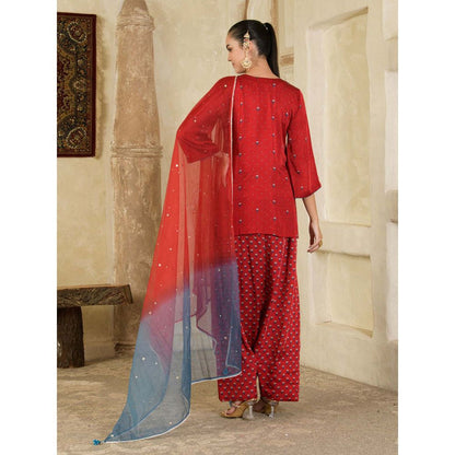 Maive Maroon Hand Embroidery Farsi Kurta with Salwar and Dupatta (Set of 3)