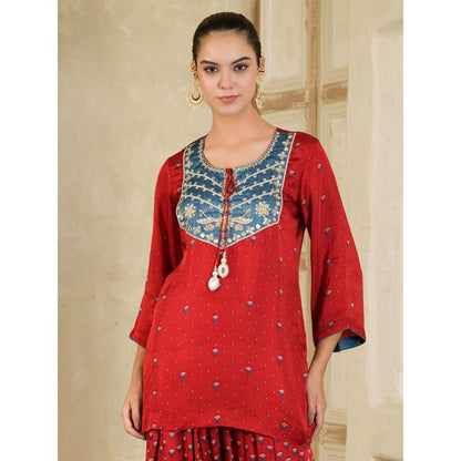 Maive Maroon Hand Embroidery Farsi Kurta with Salwar and Dupatta (Set of 3)