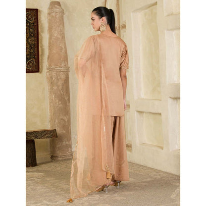 Maive Beige Hand Embroidered Farsi Salwar with Kurti and Dupatta (Set of 3)