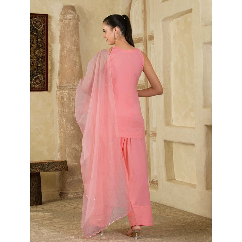 Maive Pink Sequins Embroidered Farsi Salwar with Kurti and Dupatta (Set of 3)