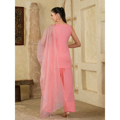 Maive Pink Sequins Embroidered Farsi Salwar with Kurti and Dupatta (Set of 3)