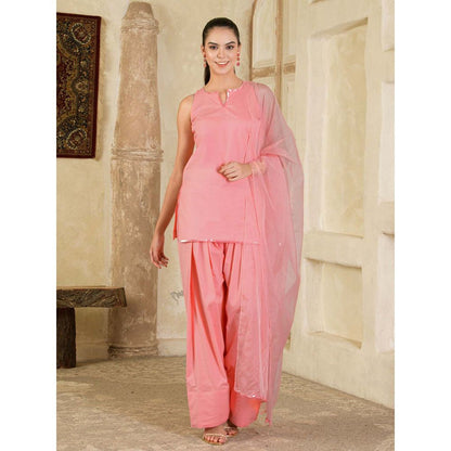 Maive Pink Sequins Embroidered Farsi Salwar with Kurti and Dupatta (Set of 3)