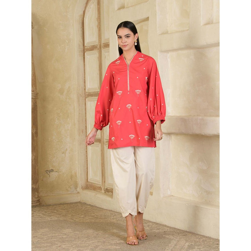 Maive Pink and Beige Hand Embroidered Co-Ord (Set of 2)