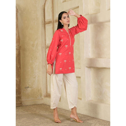 Maive Pink and Beige Hand Embroidered Co-Ord (Set of 2)