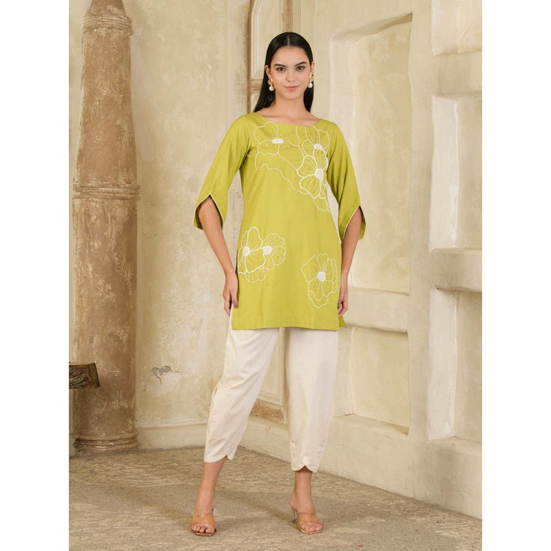 Maive Green and Beige Hand Embroidered Co-ord (Set of 2)