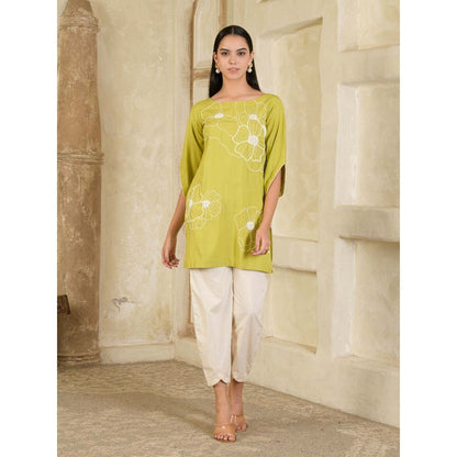 Maive Green and Beige Hand Embroidered Co-ord (Set of 2)