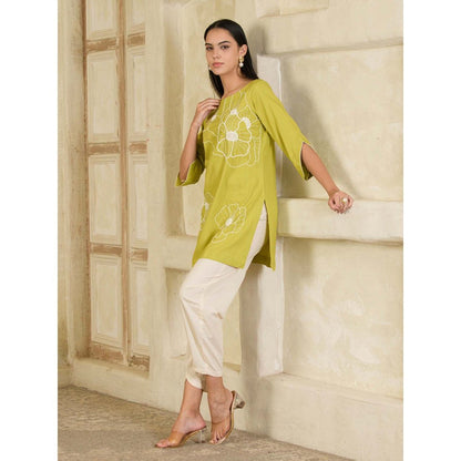 Maive Green and Beige Hand Embroidered Co-ord (Set of 2)