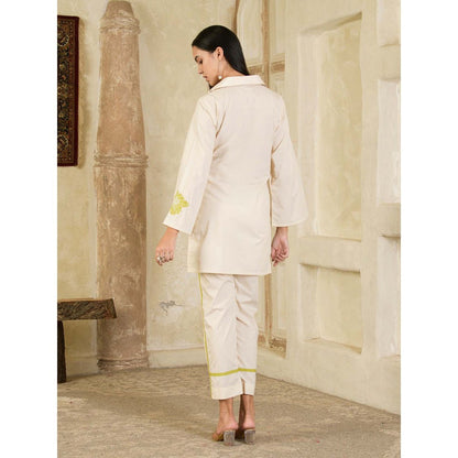 Maive Beige Hand Embroidered Collar Neck Co-Ord (Set of 2)