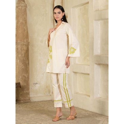 Maive Beige Hand Embroidered Collar Neck Co-Ord (Set of 2)