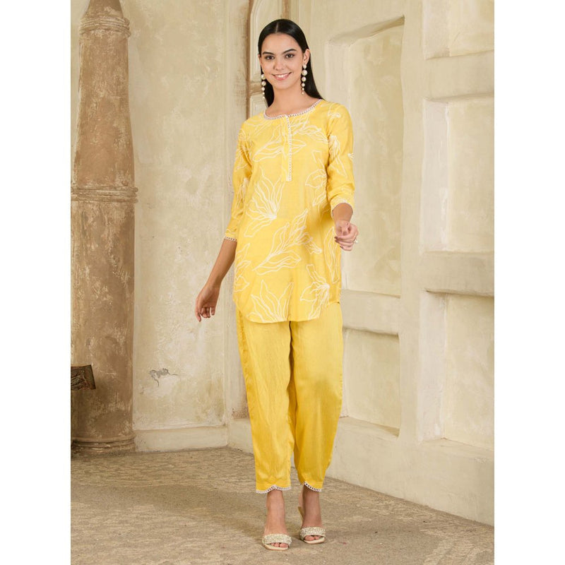 Maive Yellow Embroidered Chanderi Co-ord (Set of 2)