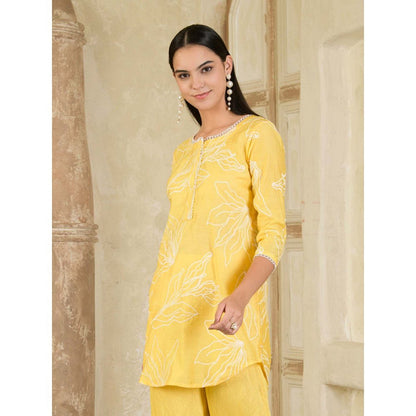 Maive Yellow Embroidered Chanderi Co-ord (Set of 2)