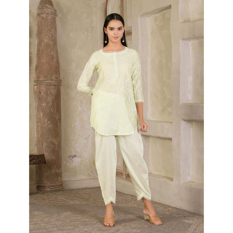 Maive Pastel Green Embroidered Chanderi Co-Ord (Set of 2)
