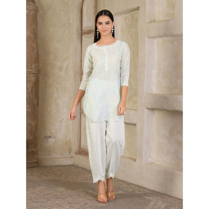 Maive Pastel Blue Embroidered Chanderi Co-Ord (Set of 2)