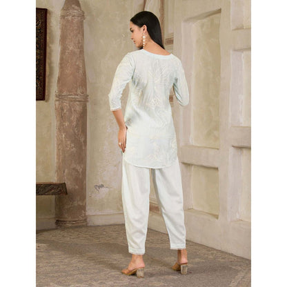 Maive Pastel Blue Embroidered Chanderi Co-Ord (Set of 2)