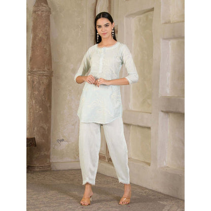 Maive Pastel Blue Embroidered Chanderi Co-Ord (Set of 2)