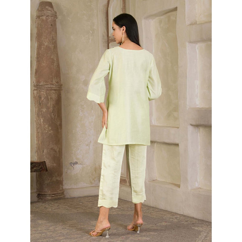 Maive Pista Green Hand Embroidered Chanderi Co-Ord (Set of 2)