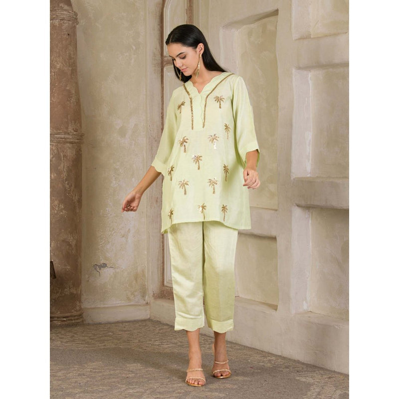 Maive Pista Green Hand Embroidered Chanderi Co-Ord (Set of 2)