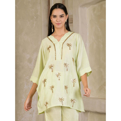 Maive Pista Green Hand Embroidered Chanderi Co-Ord (Set of 2)
