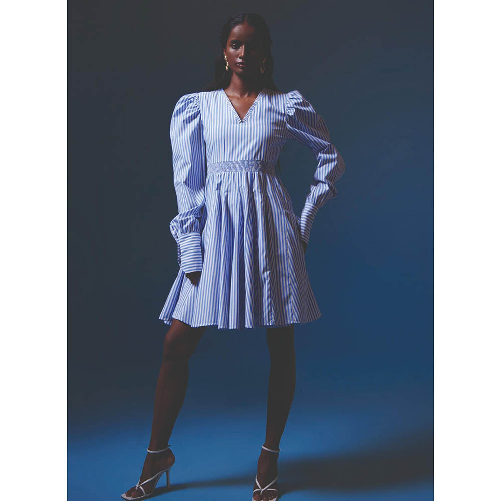 MALIE Blue & White Stripes Lago Dress