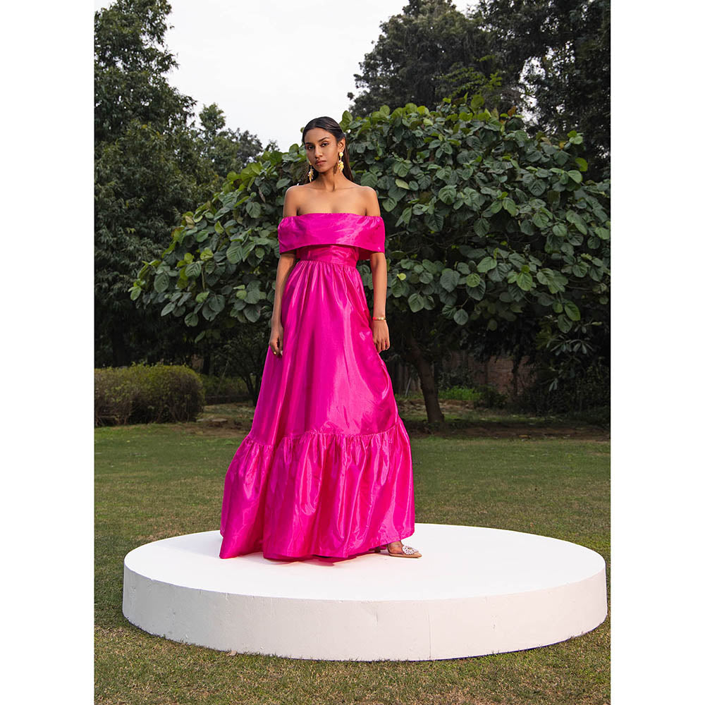 MALIE Fuchsia Pink MIRAGE Off Shoulder Dress