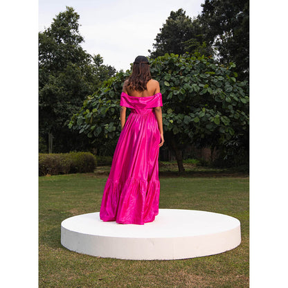 MALIE Fuchsia Pink MIRAGE Off Shoulder Dress