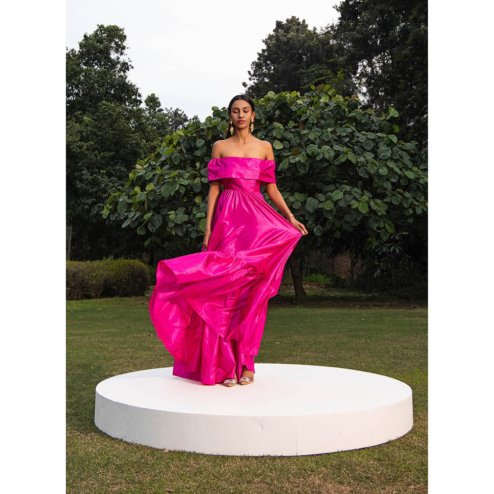 MALIE Fuchsia Pink MIRAGE Off Shoulder Dress
