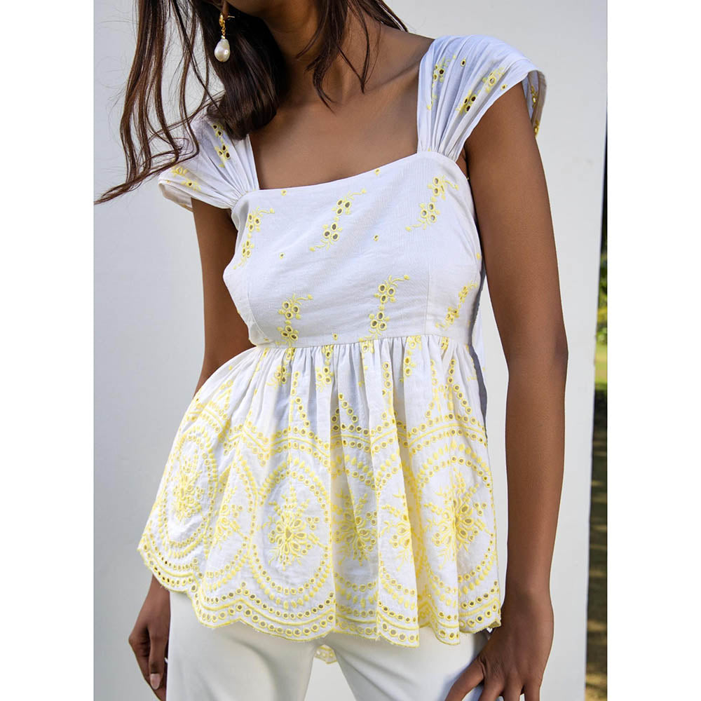 MALIE White and Yellow EVIE Top