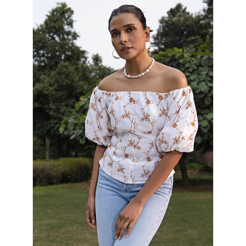 MALIE White & Brown HARMONY Top