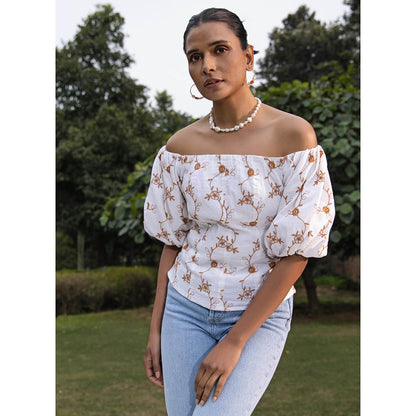 MALIE White & Brown HARMONY Top