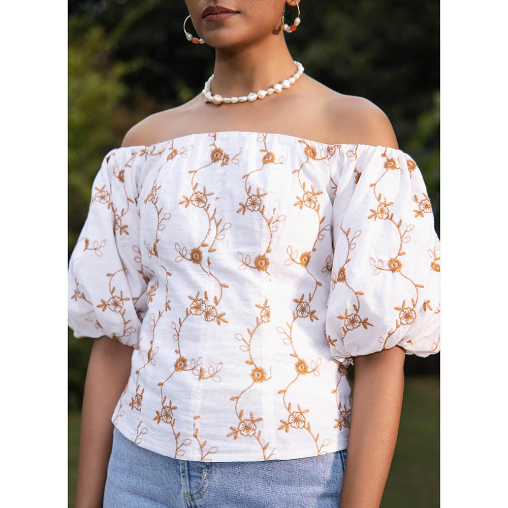 MALIE White & Brown HARMONY Top