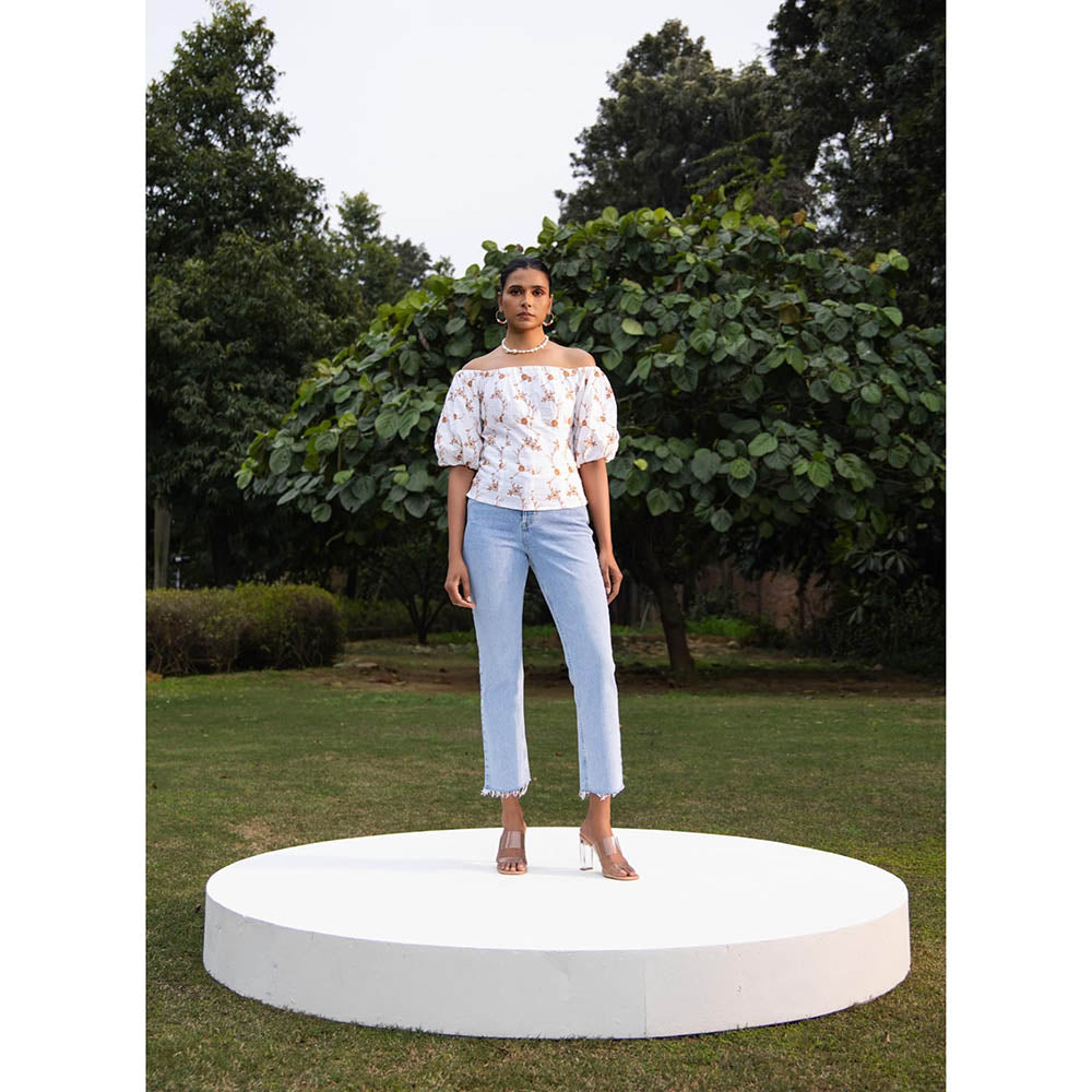 MALIE White & Brown HARMONY Top