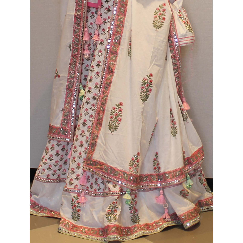 MALIKA GUPTA Alveera Floral Print Lehenga with Blouse and Dupatta Potli (Set of 4)