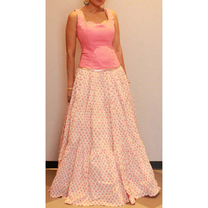 MALIKA GUPTA Pink Kairavi Floral Print Top and Skirt (Set of 2)