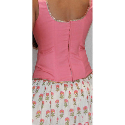 MALIKA GUPTA Pink Kairavi Floral Print Top and Skirt (Set of 2)