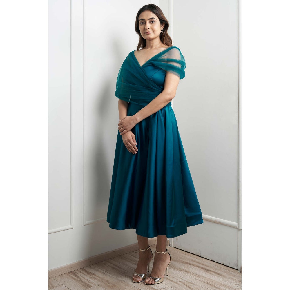 MALIKA GUPTA Teal Michelle Solid Midi Gown