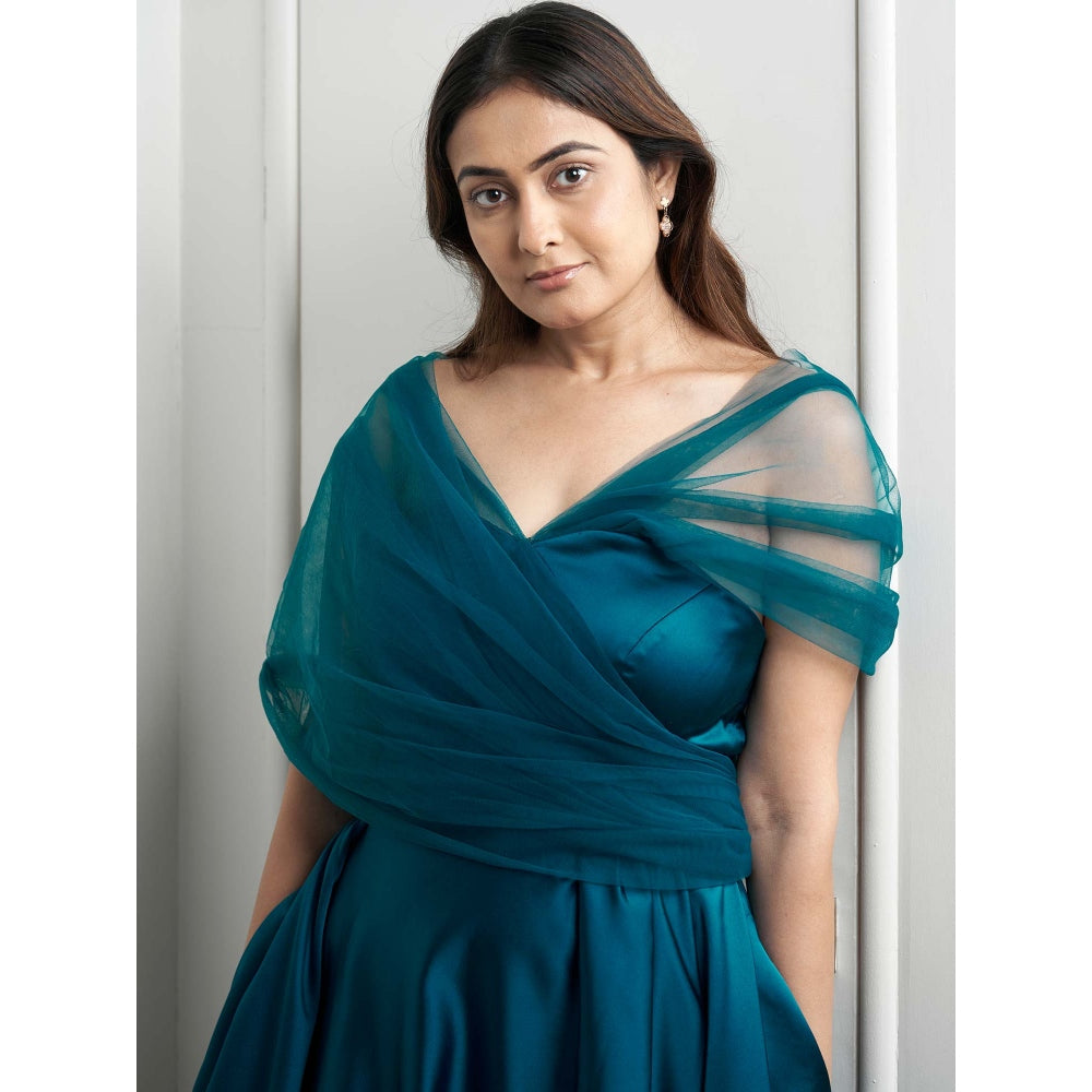MALIKA GUPTA Teal Michelle Solid Midi Gown