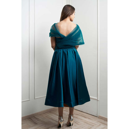 MALIKA GUPTA Teal Michelle Solid Midi Gown