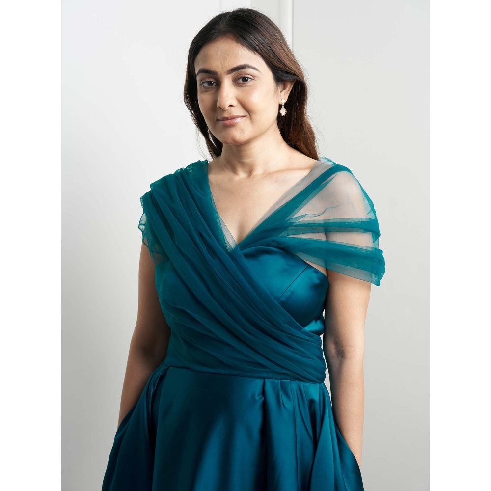 MALIKA GUPTA Teal Michelle Solid Midi Gown