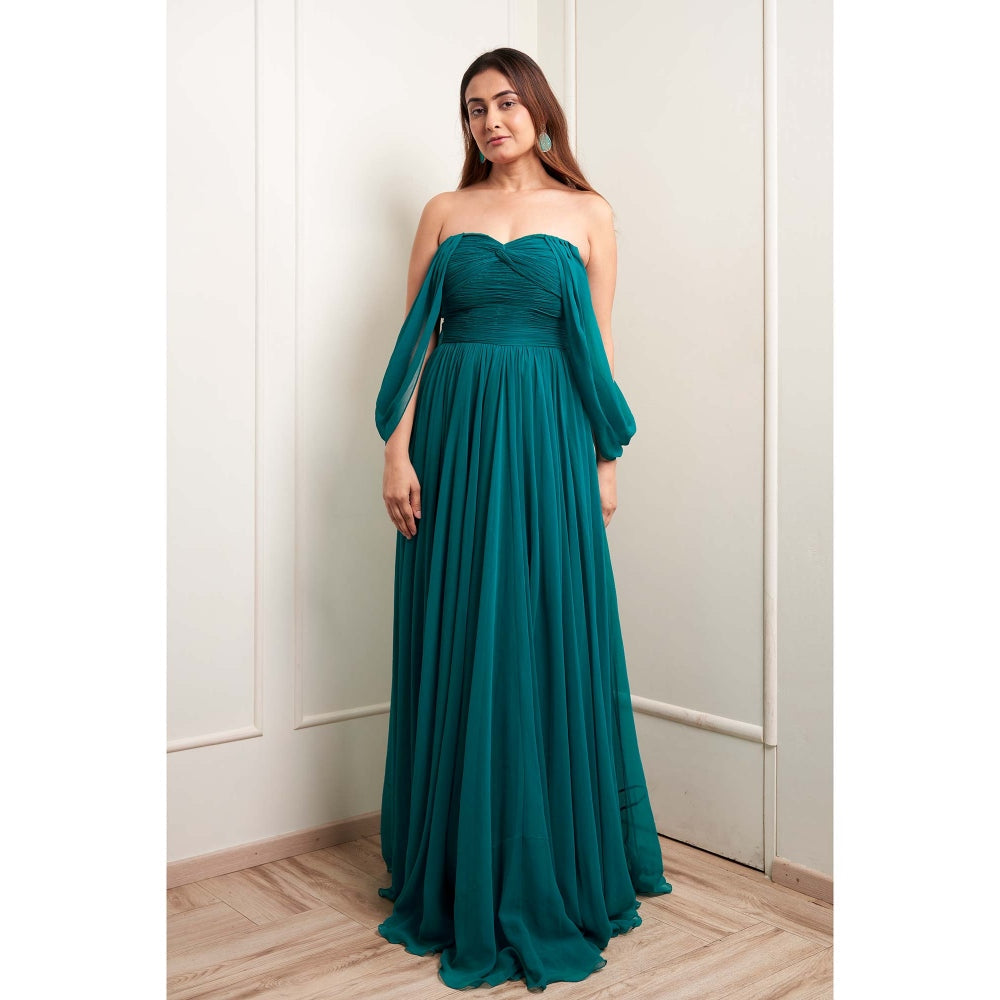 MALIKA GUPTA Teal Rachel Solid Gown
