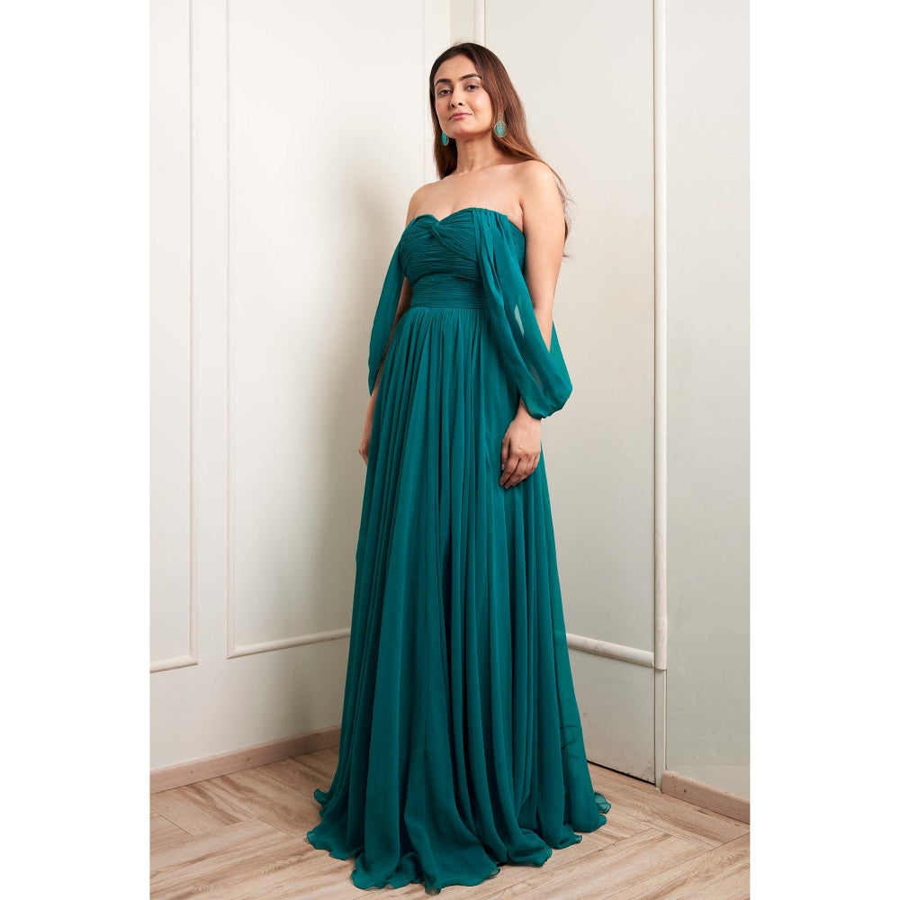 MALIKA GUPTA Teal Rachel Solid Gown