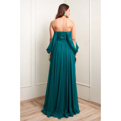 MALIKA GUPTA Teal Rachel Solid Gown