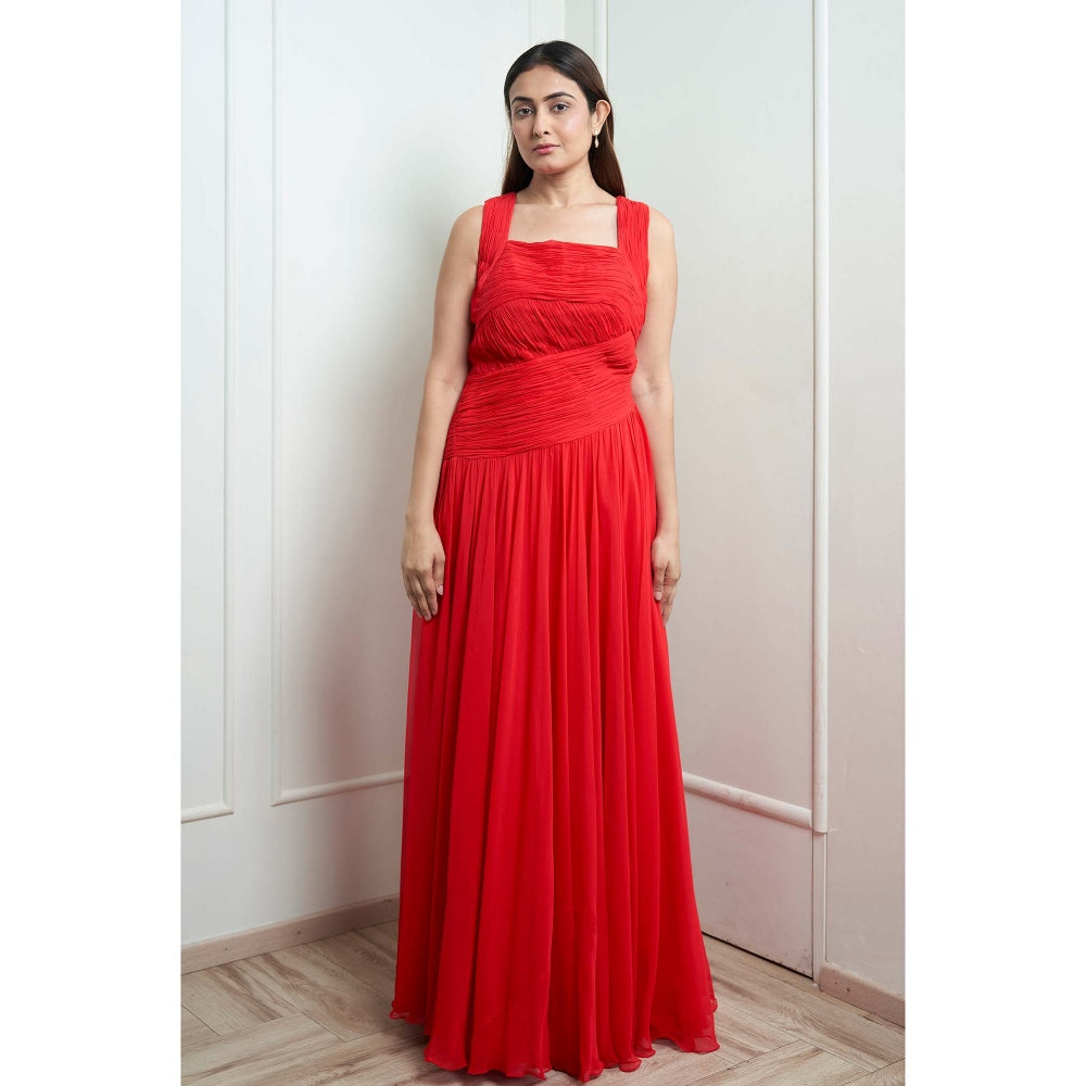 MALIKA GUPTA Orange Katherine Pleated Gown