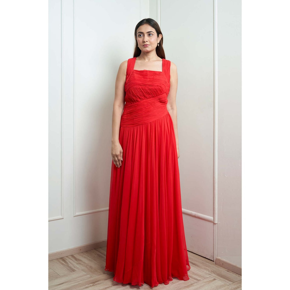 MALIKA GUPTA Orange Katherine Pleated Gown