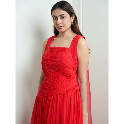 MALIKA GUPTA Orange Katherine Pleated Gown